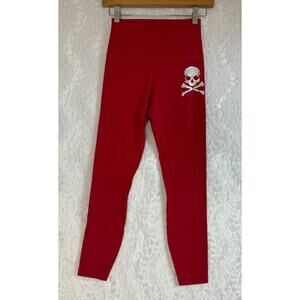 Lululemon x SoulCycle Red Wunder Under Hi-Rise Legging 25” Inseam Silver Skull 4
